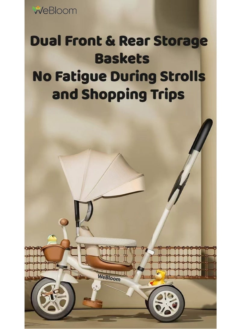 WeBloom 4-in-1 Baby Stroller, 3 Wheel Travel Stroller,2-way Swivel Seat for Toddler Boys and Girls,with Seat Belt,Adjustable Push Handle, Removable Canopy,Toddler Stroller Or Ride-On Bike with Dual Safety Brakes for 8 Months-6 Years (Beige). - Image 5